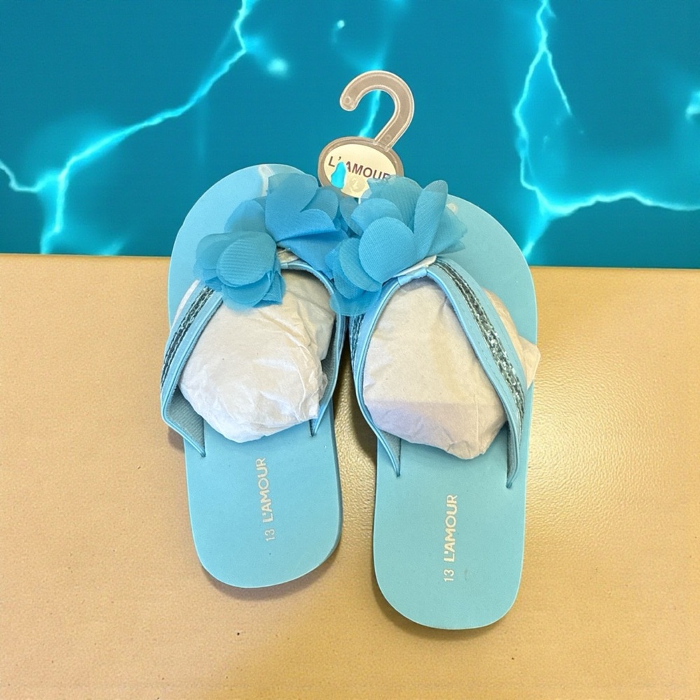 L'Amour Blue Sequined Sandals sz 13